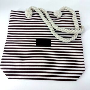 Threaded Pear Striped Tote Bag with Rope‎ Handles